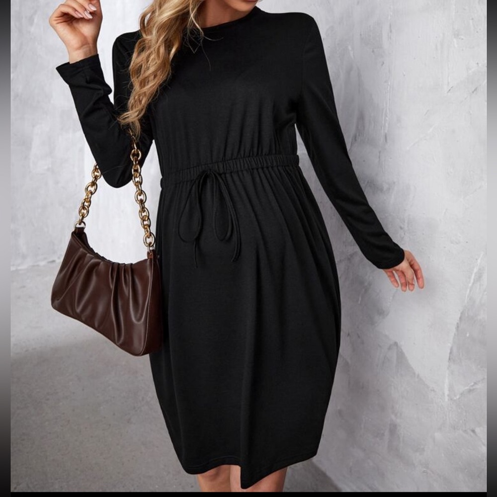 NWOT Maternity Black Dress with Drawstring Size L Large